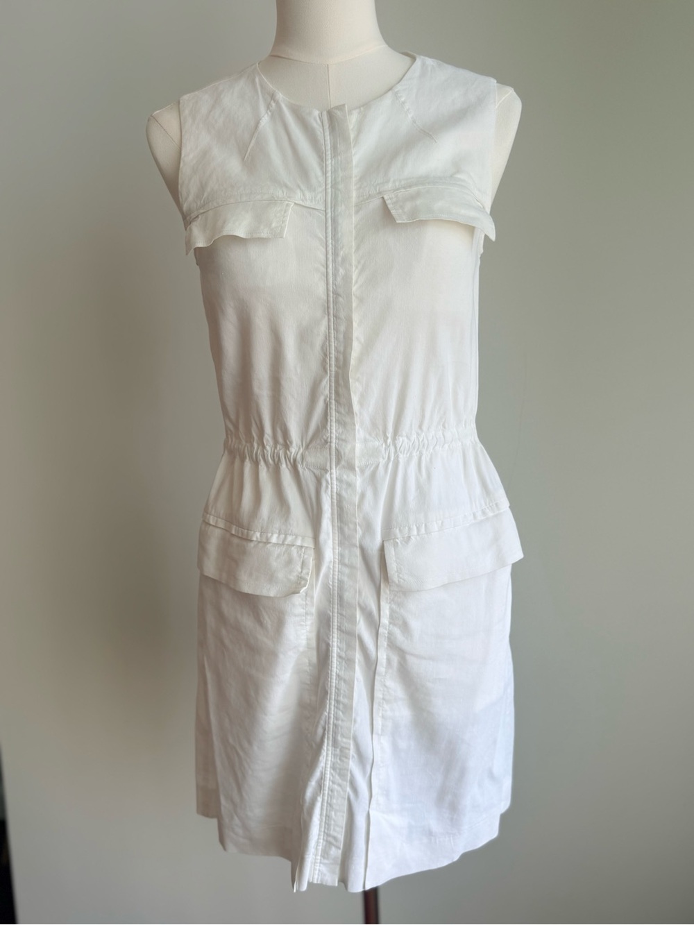 Theory White Linen Sleeveless Shift Dress with Panel Seams